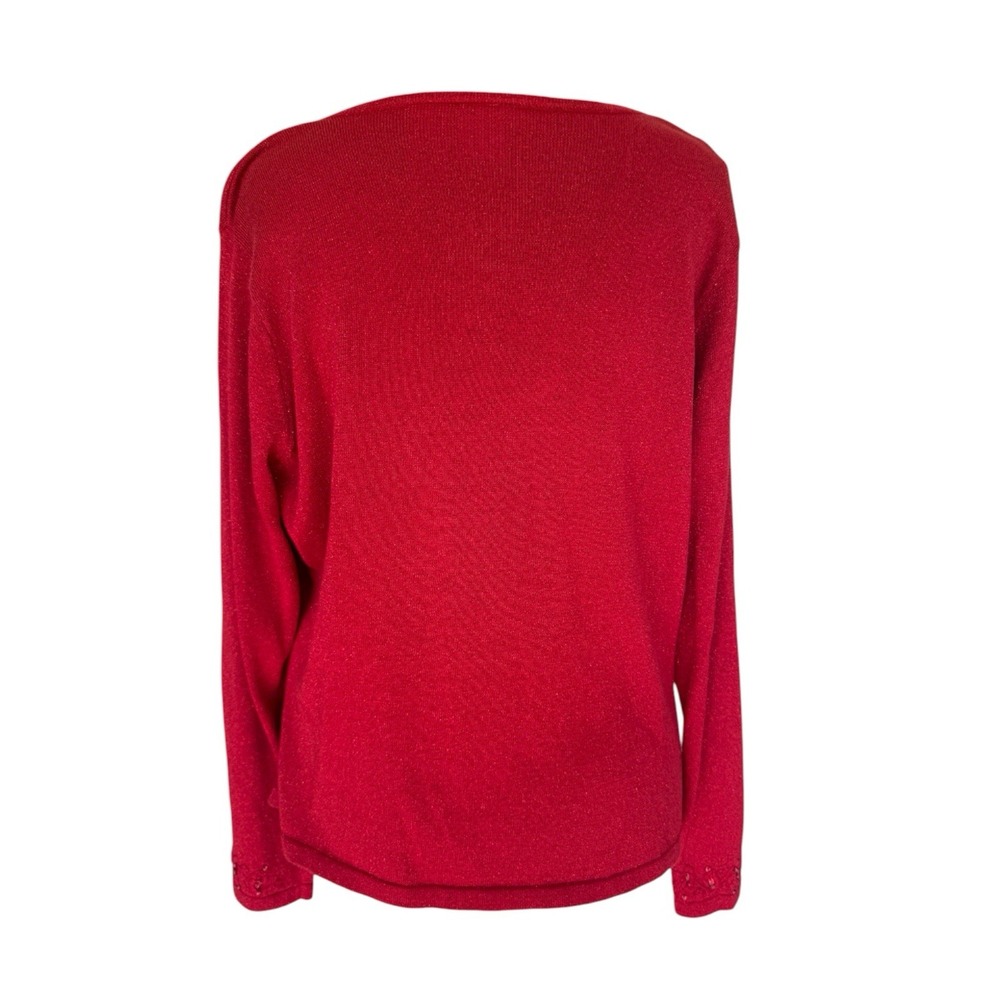 Y2K Red Sparkle Beaded Sequins Button Up Sweater Sz L Cardigan Silk Blend - Picture 4 of 10